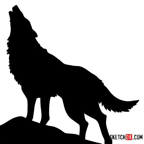 Howling Wolf Silhouette Drawing Guide