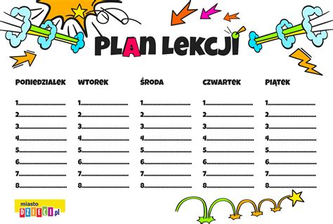 Plan lekcji - szablony do wypełnienia do druku dla dziecka. Atrakcje dla dzieci i rodziców w na ...