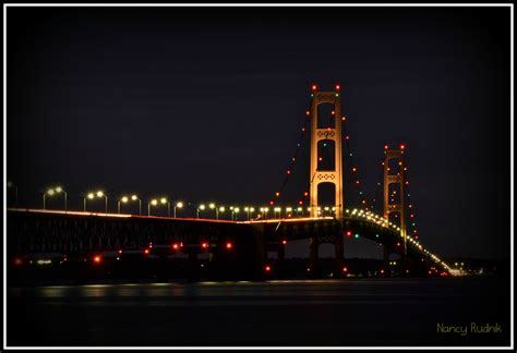 Mackinac Bridge at night, taken from the Mackinaw City side | Mackinaw ...