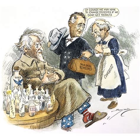 New Deal Cartoon C1935 Npresident Franklin D Roosevelt Trying To Heal A Depression-Stricken ...