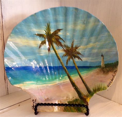 Coastal Art by Gabriela Valencia Florida Art, this is and acrylic Painting on a seashell Hand ...