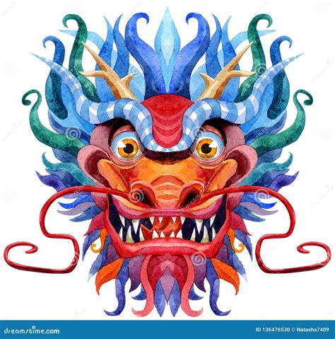 Dragon Chinese Horoscope Character Watercolor Illustration Isolated on ...