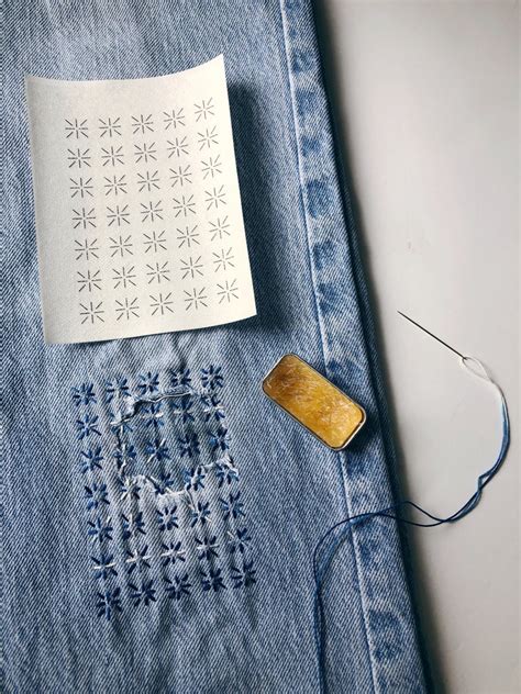 Washable Mending Transfers #1 Blue Sashiko Patterns for Visible Mendin – wrenbirdarts