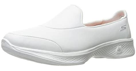 Skechers Go Walk 4 White Leather Shoes, Women's Fashion, Footwear ...