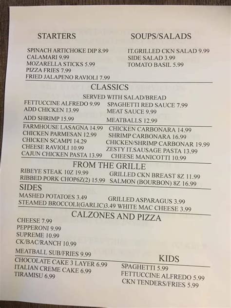 Menu of Italian Farmhouse Family Restuarant in Brandenburg, KY 40108