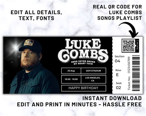 Luke Combs World Tour Ticket Luke Combs Ticket Canva Fully - Etsy