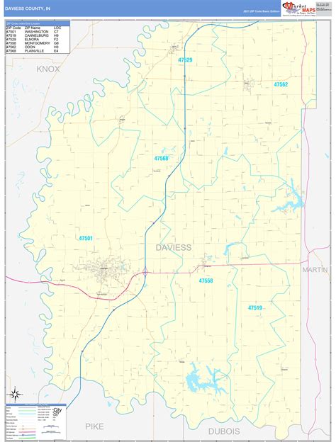 Daviess County, IN Zip Code Wall Map Basic Style by MarketMAPS