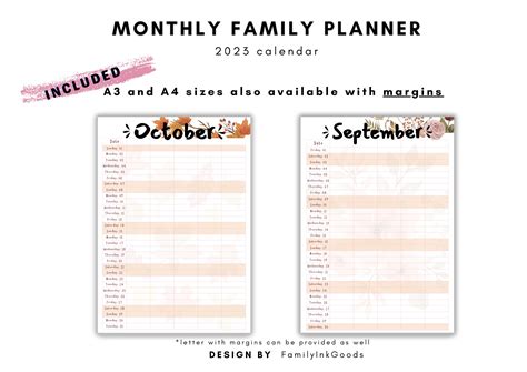 Printable Family Calendar 2023 Planner Wall Calendar Family - Etsy