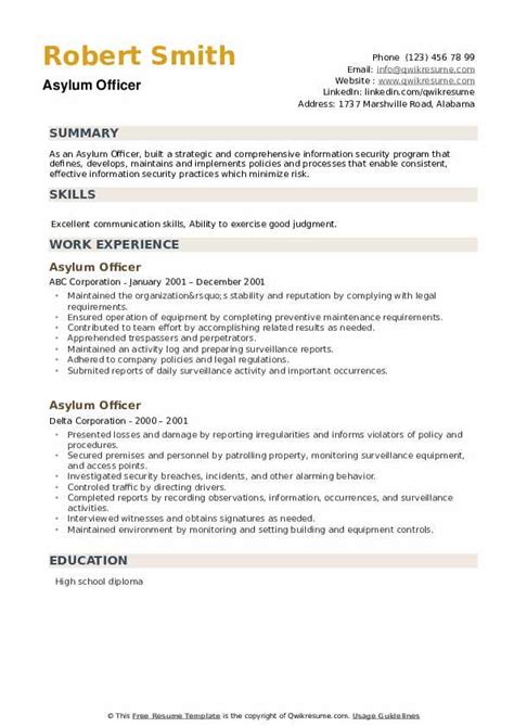 Asylum Officer Resume Samples | QwikResume