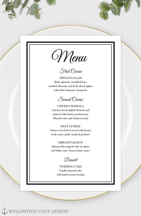 Printable Wedding Menu Template for Microsoft Word Elegant Black Script Rehearsal Dinner Menu ...