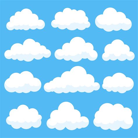 Cartoon clouds isolated on blue sky panorama collection. Cloudscape in blue sky, white cloud ...