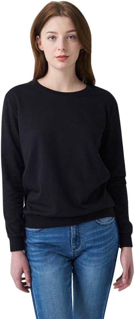 Whycat Plain Black Sweatshirt Women, Long Sleeve Winter Solid Black Sweatshirt Basic Cotton ...