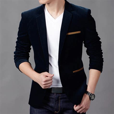 2015 New Stylish Men's Slim Fit Blazer Suit Casual Blazer For Men Velvet Jackets Thicken ...