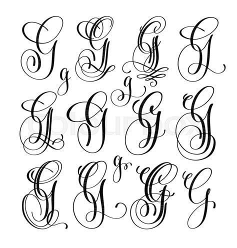 Calligraphy lettering script font G ... | Stock vector | Colourbox