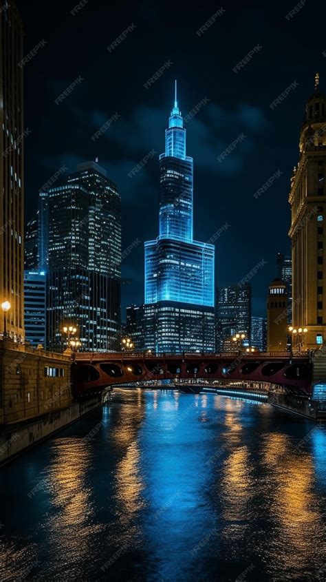 Premium AI Image | The chicago skyline at night.