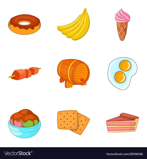 Eat on the go icons set cartoon style Royalty Free Vector