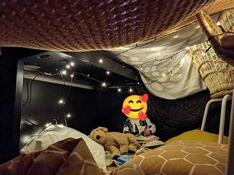 Inside view of the blanket fort I made for my toddler. : r/cozy