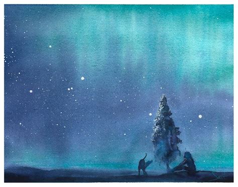 Northern Lights Watercolor Print Aurora Borealis Painting | Etsy