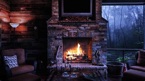 8 Hour Relaxing Rain Sounds & Fireplace Sound For Sleeping 🔥 Cabin Patio Fire - YouTube