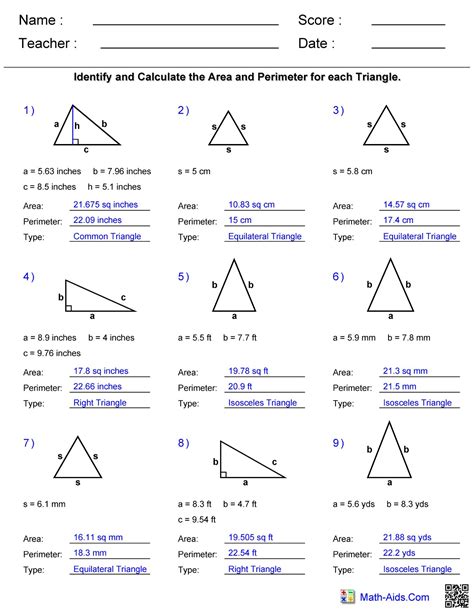 Perimeter And Area Of Triangle Worksheet - Printable Word Searches