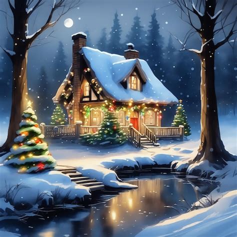 Premium AI Image | Christmas cottage with christmas lights and chrismas ...