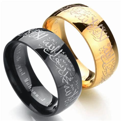 Muslim Allah Stainless Steel Ring Islam Arabic God Messager Black Gold ...