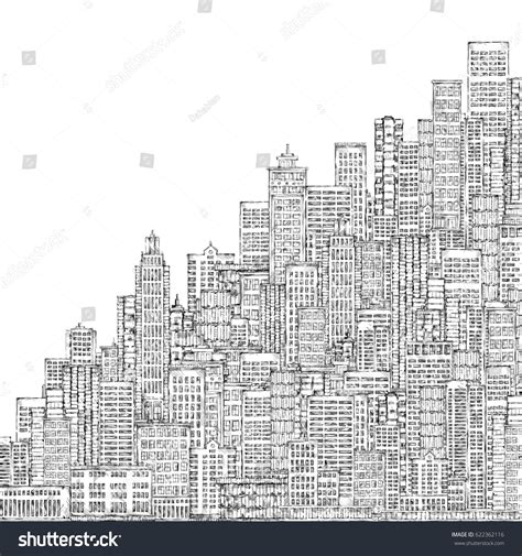 Cityscape Building Line Art Background Hand Stock Illustration 622362116