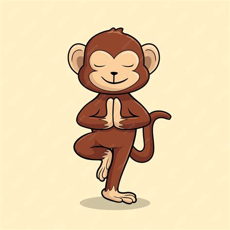 Premium Vector | Monkey yoga cartoon chimp vrikshasana pose tree