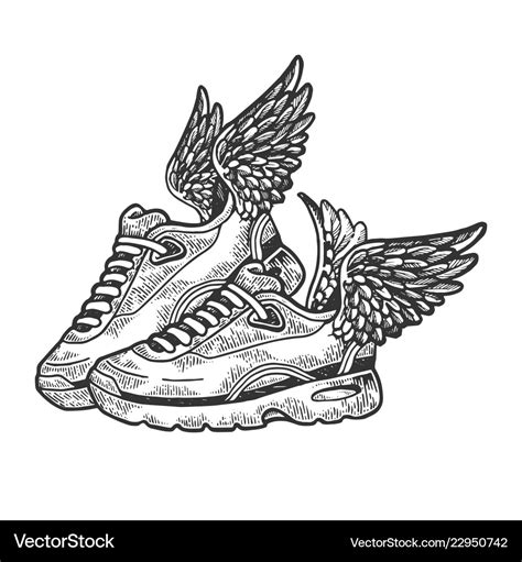 Sneakers with wings engraving Royalty Free Vector Image