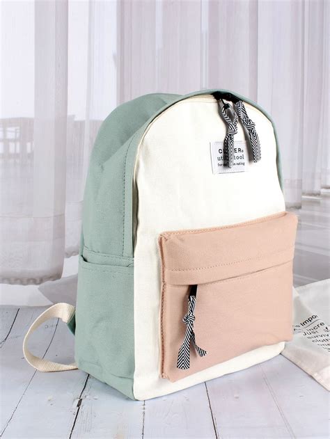 Color Block Pocket Front Backpack | Cute school bags, Bags, Stylish ...