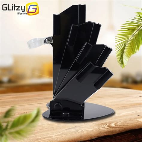 High Quality Black Acrylic Kitchen Ceramic Knife Holder for 3'' 4'' 5'' 6'' inch Knives with ...