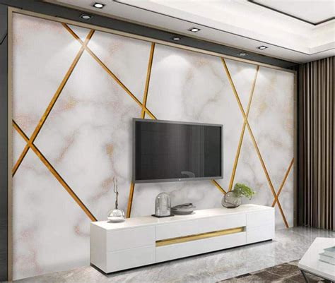 Wall Mural 3D Wallpaper Gold Line Geometric Texture Stone Pattern in 2021 | Lcd wall design, Tv ...