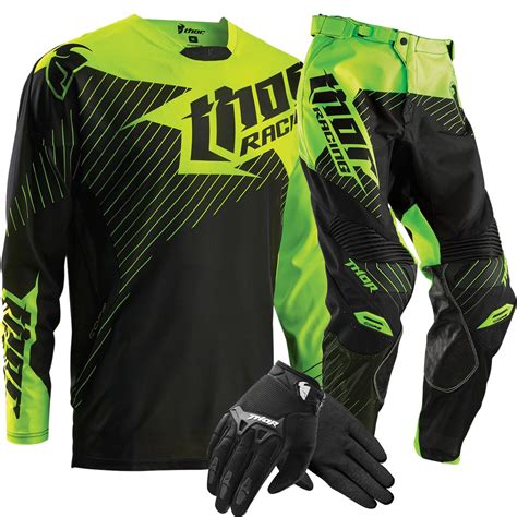 Thor NEW 2016 Mx Core Hux Black FLO Green Motocross Dirt Bike Gloves ...