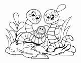 Cute Printable coloring Page For Kids With Cartoon earthworm Family  sketch template