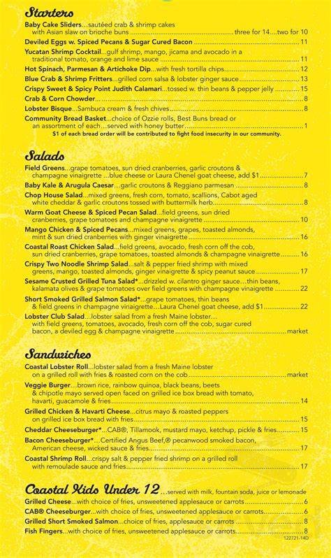 Coastal Flats menu in Fairfax, Virginia, USA