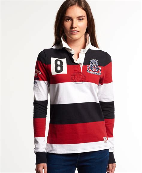 Womens - Gloucester Rugby Shirt in Hoop Stripe Cherry's | Superdry