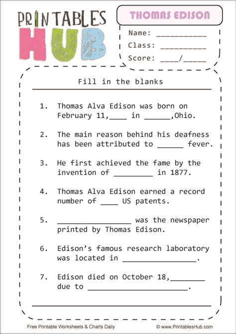 Free Printable Thomas Edison Worksheets [PDF] - Printables Hub