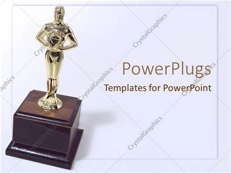 PowerPoint Template: Golden trophy on wooden base with white background (2425)