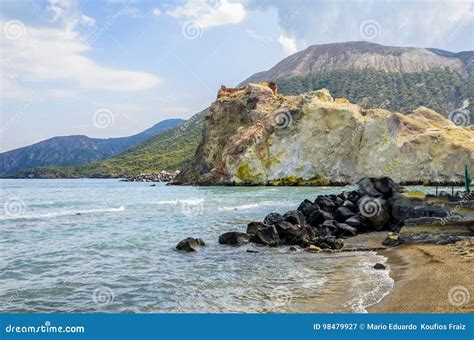 Vulcano Island Beach in Aeolian Islands Stock Image - Image of mineral, great: 98479927