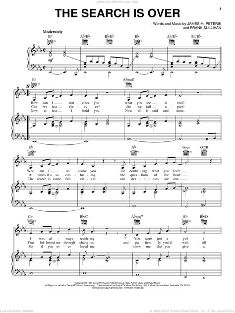 Survivor - The Search Is Over sheet music for voice, piano or guitar