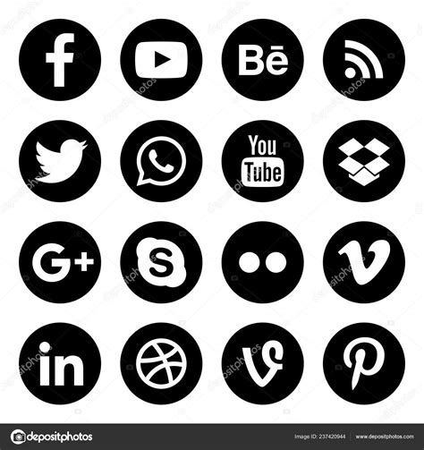 Social Media Icons Black And White Rounded Vector Art At Vecteezy | Hot Sex Picture