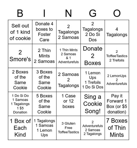 Cookie Bingo Card