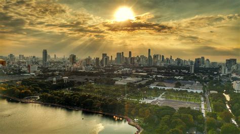 Aerial view of city buildings during yellow sunset, bangkok HD wallpaper | Wallpaper Flare