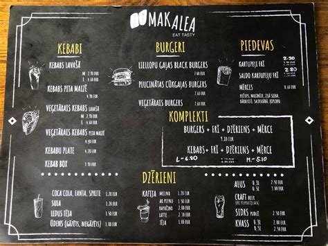 Menu at MAKALEA kebabi un burgeri cafe, Riga