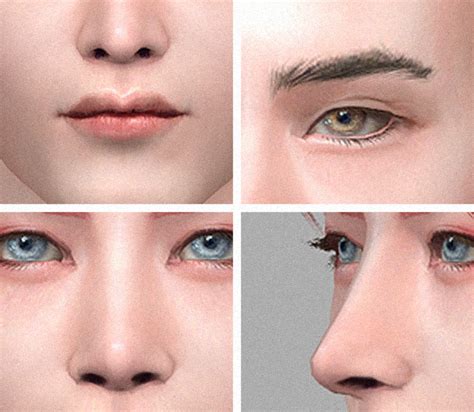 four different views of the same woman's face and nose, including one with blue eyes