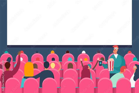 People audience watching movie in cinema theater. Vector flat cartoon ...