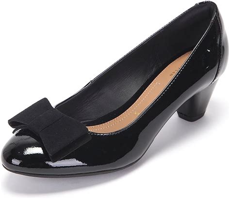 Clarks Womens Smart Denny Raffle Leather Shoes in Black Patent Wide Fit ...