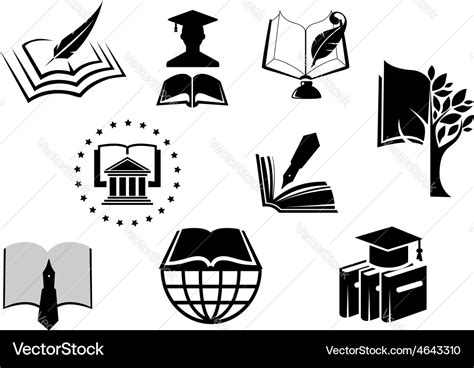 Black and white education or knowledge icons Vector Image