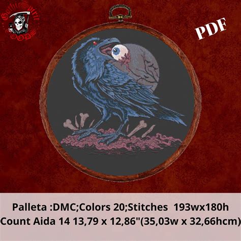 Raven Eat Eyes Gothic Cross Stitch Pattern for Black Fabric | Etsy | Cross stitch patterns ...