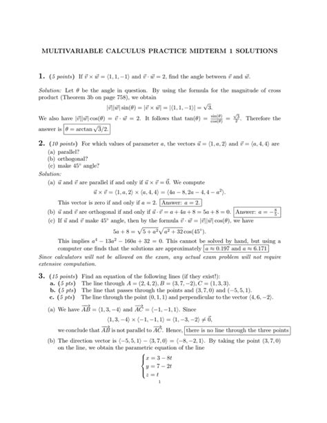 MULTIVARIABLE CALCULUS PRACTICE MIDTERM 1 SOLUTIONS